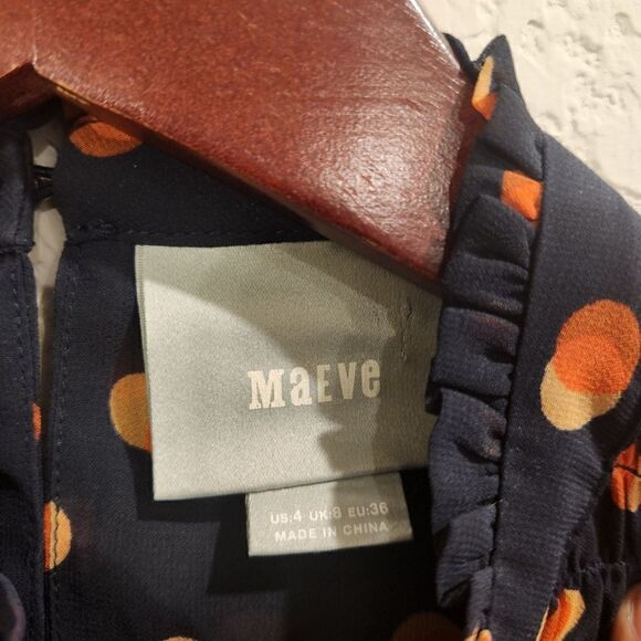 Anthropologie Maeve Darby Victorian Neck Smocked Swing Polkadot Blouse 4 - Picture 5 of 7